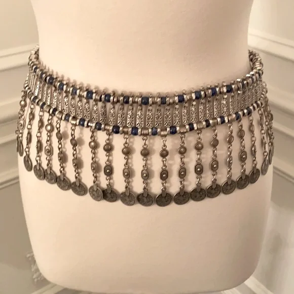 Festival Lapis and Pewter Coin Belt - Picture 1 of 6